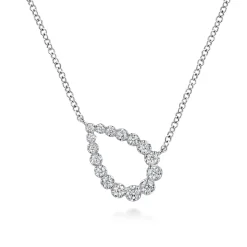 Sale Gabriel & Co. 14K White Gold Graduating Diamond Pear Shape Pendant Necklace