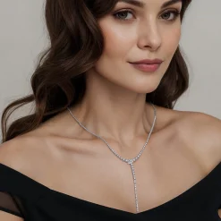 Discount Gabriel & Co. 14K White Gold Graduating Diamond Y Necklace