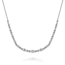 Best Gabriel & Co. 14K White Gold Graduating Marquise Diamond Bar Necklace