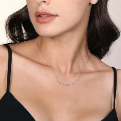 Best Gabriel & Co. 14K White Gold Graduating Pear Shape Diamond Bar Necklace