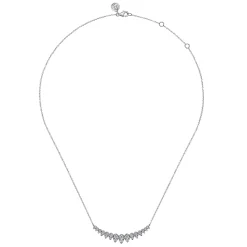 Best Gabriel & Co. 14K White Gold Graduating Pear Shape Diamond Bar Necklace
