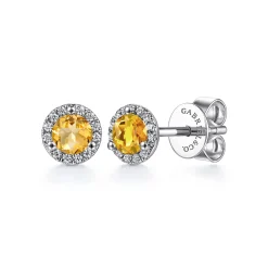 Best Gabriel & Co. 14K White Gold Halo Citrine and Diamond Stud Earrings