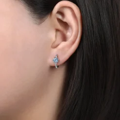 Online Gabriel & Co. 14K White Gold Hexagonal Aquamarine and Diamond Huggies Earrings