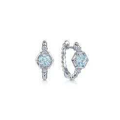 Online Gabriel & Co. 14K White Gold Hexagonal Aquamarine and Diamond Huggies Earrings