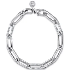 Best Gabriel & Co. 14K White Gold Hollow Paperclip Chain Bracelet with Diamond Pave Link Stations