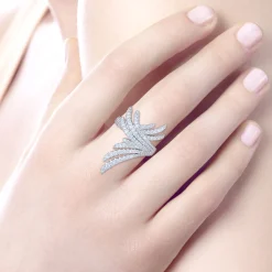 Gabriel & Co. 18K White Gold Intersecting Diamond Statement Ring