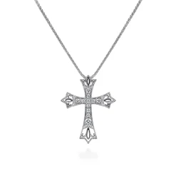 Sale Gabriel & Co. 14K White Gold Intricate Openwork Diamond Cross Necklace