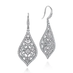 Hot Gabriel & Co. 18K White Gold Intricate Pointed Teardrop Diamond Drop Earrings