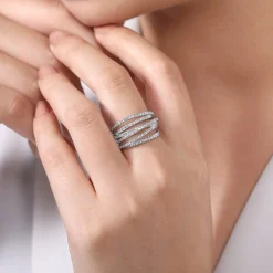Best Gabriel & Co. 14k White Gold Layered Criss Crossing Wide Band Diamond Ring