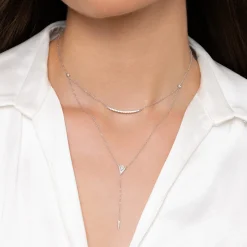 New Gabriel & Co. 14K White Gold Layered Curved Bar and Diamond Drop Y Necklace