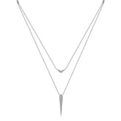 Outlet Gabriel & Co. 14K White Gold Layered Pave Diamond Bar and Spike Pendant Necklace