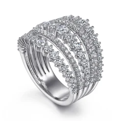 Clearance Gabriel & Co. 18K White Gold Layered Wide Band Diamond Ring
