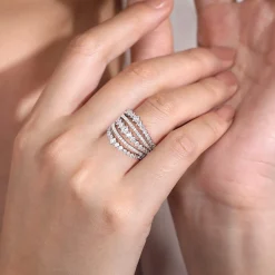Clearance Gabriel & Co. 18K White Gold Layered Wide Band Diamond Ring
