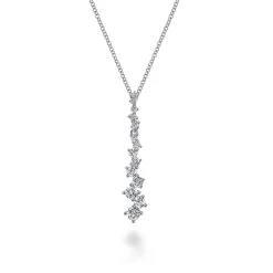 Gabriel & Co. 14K White Gold Linear Diamond Cluster Drop Pendant Necklace