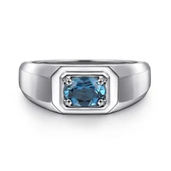 Discount Gabriel & Co. 14K White Gold London Blue Topaz Mens Ring
