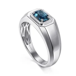Discount Gabriel & Co. 14K White Gold London Blue Topaz Mens Ring