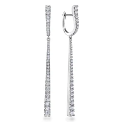 Gabriel & Co. 18K White Gold Long Diamond Bar Huggies