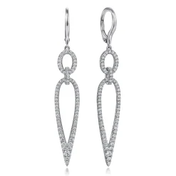 Best Gabriel & Co. 14K White Gold Long Diamond Teardrop Earrings