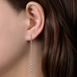 Hot Gabriel & Co. 14K White Gold Long Graduating Diamond Bar Earrings