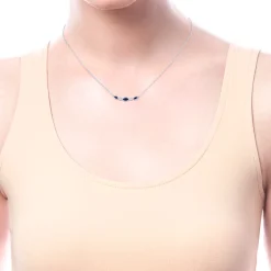 Best Gabriel & Co. 14K White Gold Marquise Shape Sapphire and Bezel Set Diamond Bar Necklace