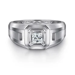 New Gabriel & Co. 14K White Gold Mens Engagement Ring in High Polish Finish