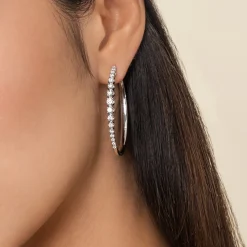Sale Gabriel & Co. 14K White Gold 40mm Buttercup set Diamond Classic Oval Hoop Earrings