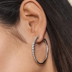 Sale Gabriel & Co. 14K White Gold 40mm Buttercup set Diamond Classic Oval Hoop Earrings