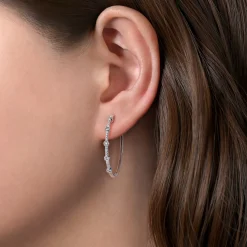 Best Gabriel & Co. 14K White Gold 30mm Classic Diamond Hoop Earrings