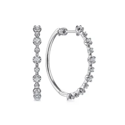 Clearance Gabriel & Co. 14K White Gold 30mm Classic Diamond Hoop Earrings