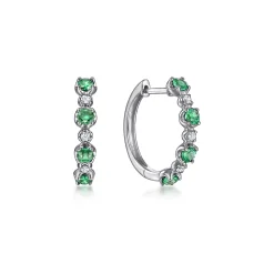 Online Gabriel & Co. 14K White Gold 15mm Diamond and Emerald Huggie Earrings