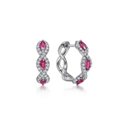 New Gabriel & Co. 14K White Gold 15mm Diamond and Ruby Earrings