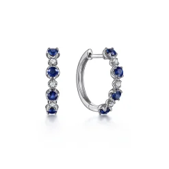 Online Gabriel & Co. 14K White Gold 15mm Diamond and Sapphire Huggie Earrings