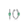 Best Gabriel & Co. 14K White Gold 15mm Diamond and Single Emerald Huggie Earrings