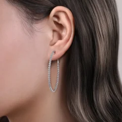 Clearance Gabriel & Co. 14K White Gold 50mm Diamond Inside Out Hoop Earrings