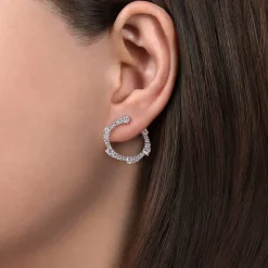 Best Gabriel & Co. 18K White Gold 23mm Diamond Pinwheel Bypass Hoop Earrings