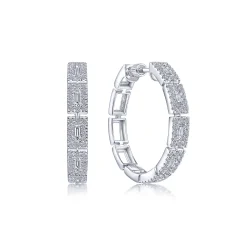 Best Gabriel & Co. 14K White Gold 25mm Diamond Station Classic Hoop Earrings