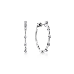 Sale Gabriel & Co. 14K White Gold 20mm Diamond Station Classic Hoop Earrings