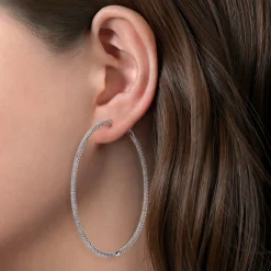 Clearance Gabriel & Co. 14K White Gold 70mm Inside Out Diamond Hoop Earrings