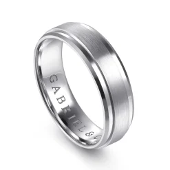 Best Gabriel & Co. 14K White Gold 6mm - Men's Wedding Band in Horizontal Brush Finish