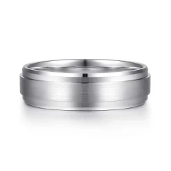 Best Gabriel & Co. 14K White Gold 6mm - Men's Wedding Band in Horizontal Brush Finish