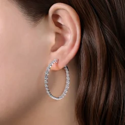 Hot Gabriel & Co. 14K White Gold 40mm Round Classic Inside Out Diamond Hoop Earrings
