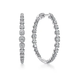 Hot Gabriel & Co. 14K White Gold 40mm Round Classic Inside Out Diamond Hoop Earrings