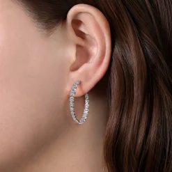 Sale Gabriel & Co. 14K White Gold 30mm Round Classic Inside Out Diamond Hoop Earrings