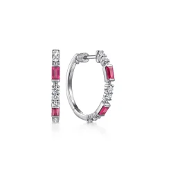 Discount Gabriel & Co. 14K White Gold 20mm Ruby and Diamond Classic Hoop Earrings