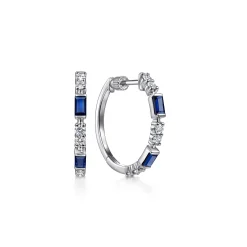 New Gabriel & Co. 14K White Gold 20mm Sapphire and Diamond Classic Hoop Earrings