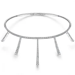 Best Gabriel & Co. 18K White Gold Multi Diamond Bar Station Necklace