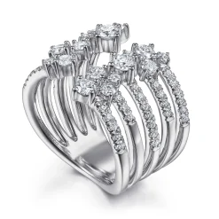 New Gabriel & Co. 18K White Gold Multi Row Diamond Statement Ring
