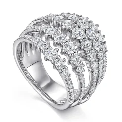 Gabriel & Co. 18K White Gold Multi Row Diamond Station Ring