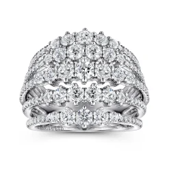 Gabriel & Co. 18K White Gold Multi Row Diamond Station Ring