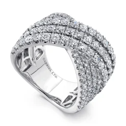 Best Gabriel & Co. 18K White Gold Multi Row Diamond Criss Cross Ring